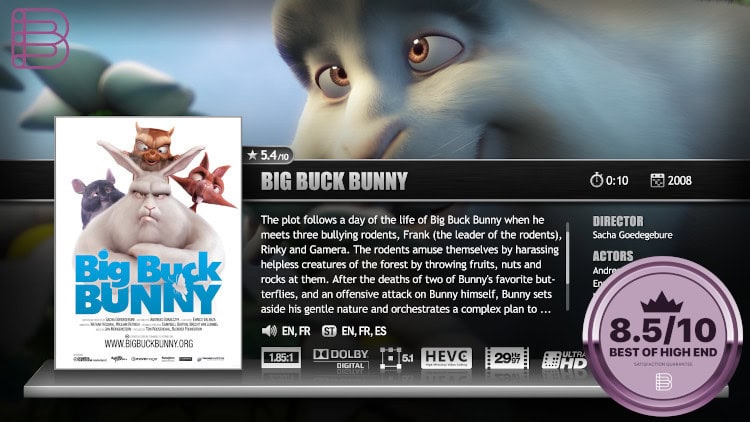 Zappiti Pro 4K HDR movie details screen with poster, synopsis and metadata