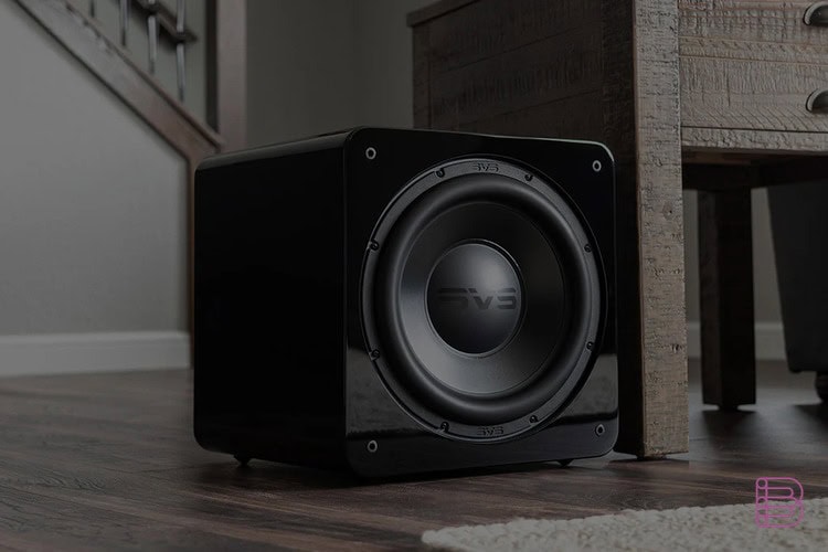 Compact subwoofer in a living room setup
