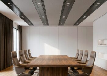 Artnovion Luxor acoustic panel system installed in a boardroom ceiling