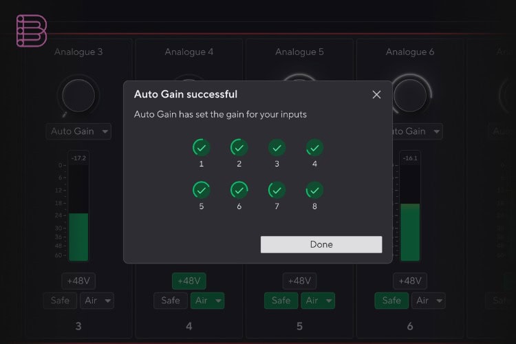 Focusrite Control 2 Multi-channel Auto Gain feature