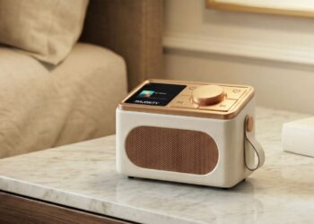 Majority Mini Shelford portable DAB+ FM Bluetooth radio on a bedside table