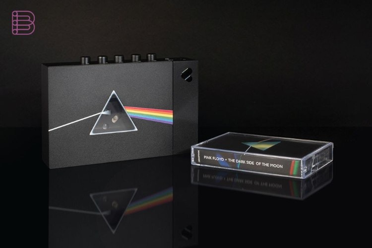 We Are Rewind WE-001 cassette player next to The Dark Side of the Moon cassette