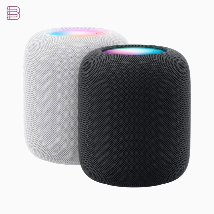 Apple HomePod (2nd generation) shown in Midnight and White finishes