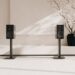 Blok Axis speaker stands supporting standmount loudspeakers in a living room