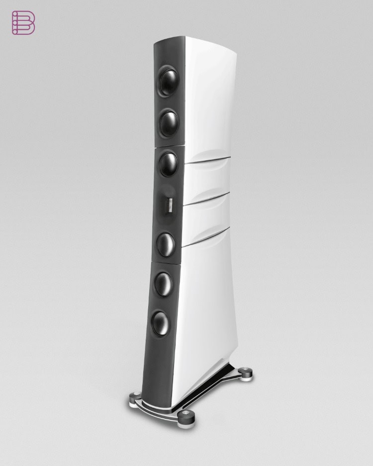 Børresen M6 Gold Signature loudspeaker front side view in white finish