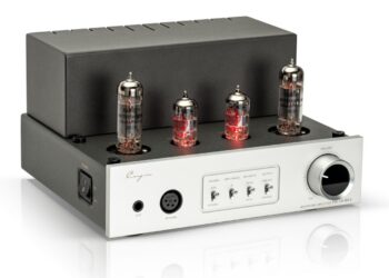 Cayin HA-1A MK3 tube headphone amplifier front view with glowing EL84 tubes