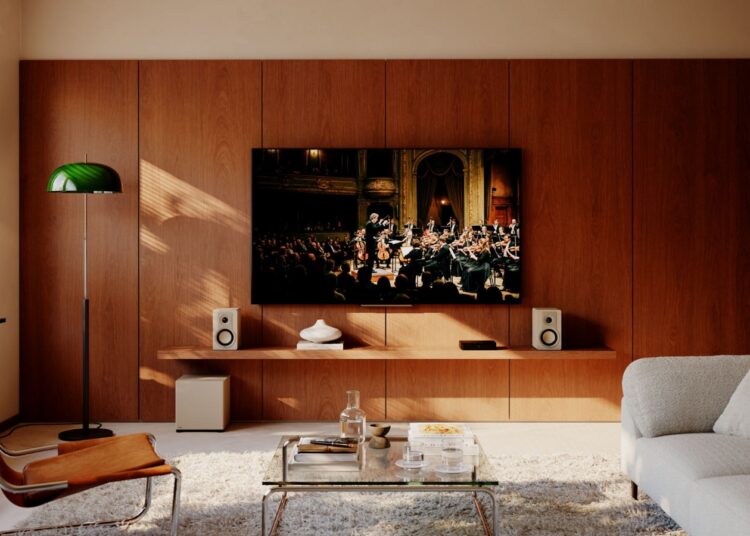 DALI BASIK SUB compacte actieve subwoofer in een woonkamer