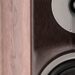 Diapason Didascalìa walnut cabinet and leather baffle with tweeter and mid-woofer detail