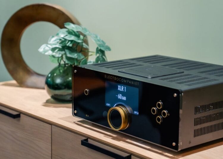 Electrocompaniet EC 5 stereo reference preamplifier on a sideboard