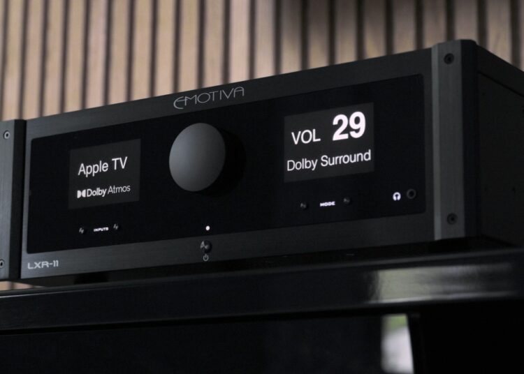 Emotiva LXR-11 AV receiver with Dirac Live suite in a home theater rack