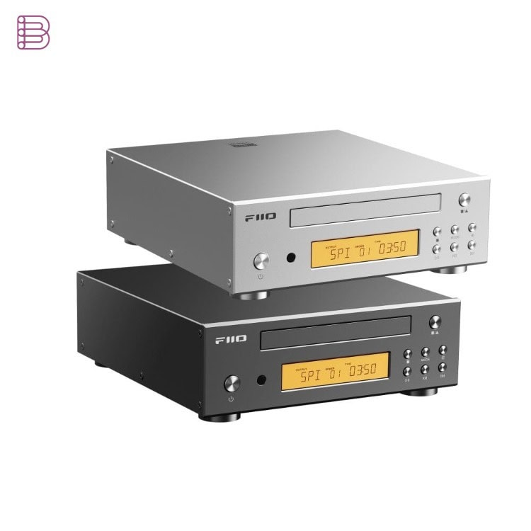 FiiO DP11 desktop CD player in black and silver finishes stacked