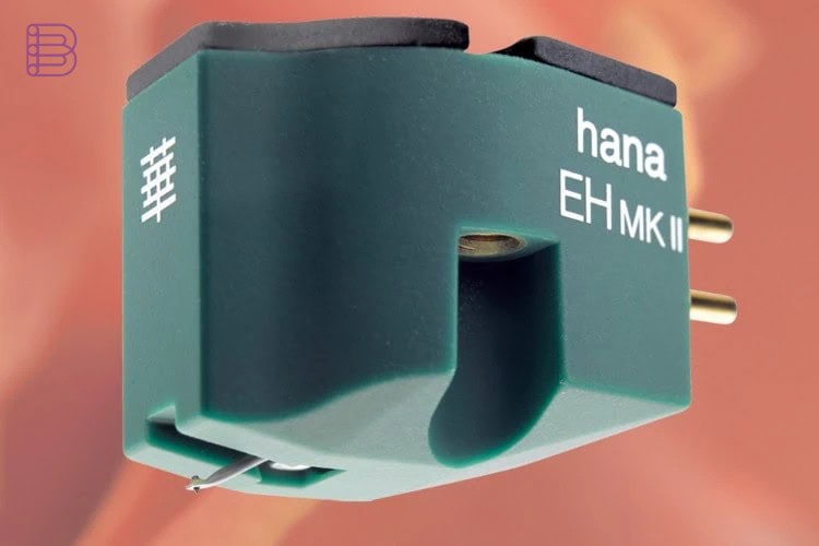 Full view of the Hana EH MK II moss green moving magnet phono cartridge body