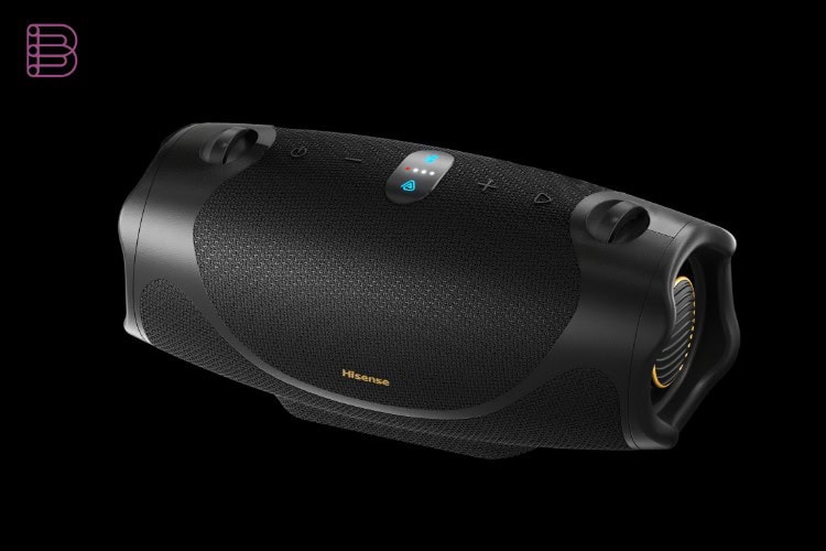 Hisense FlexBoom portable Bluetooth speaker angled view