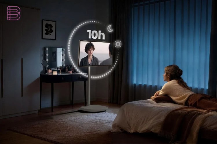Hisense RoamView 32S6S running cord-free on its 10-hour built-in battery in a bedroom