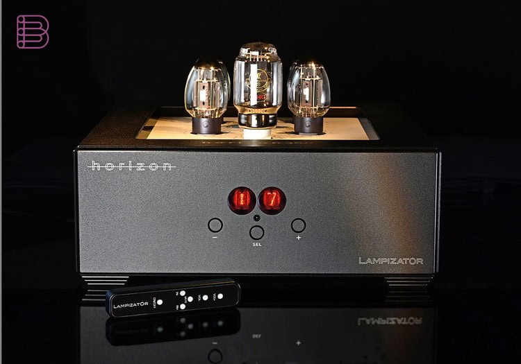 Lampizator Horizon-2 DAC front panel with glowing red display tubes