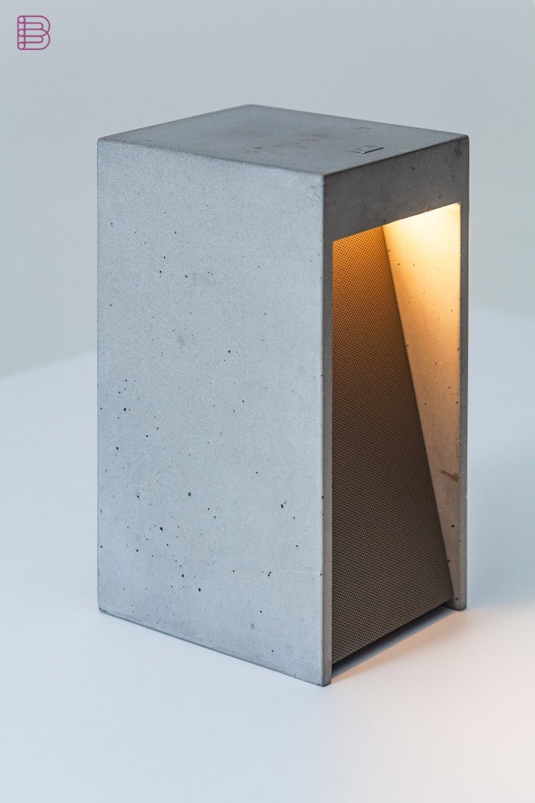 Magna Audio Brutalist Pathway concrete speaker with integrated pathway lighting glowing