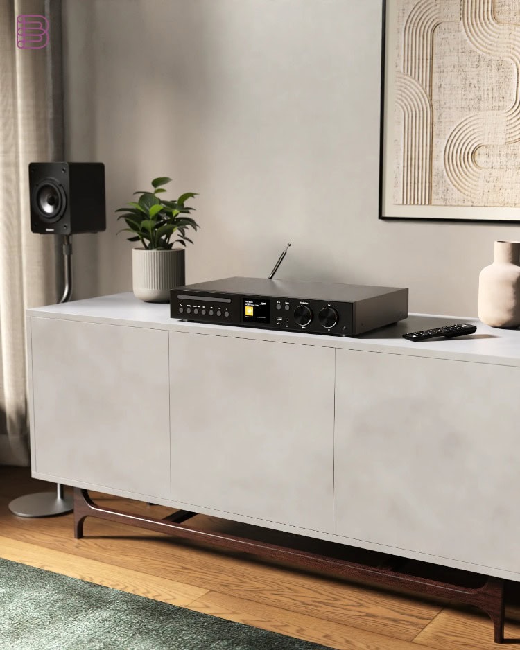 Majority Fitzwilliam CD hi-fi component with slot-loading CD player in a living-room setting