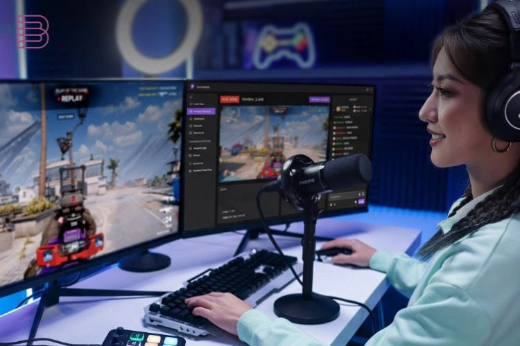 Streamer using the Maono G3 Audio Mixer to route audio between two PCs for dual-PC streaming