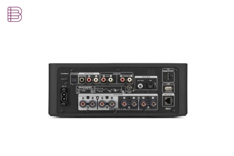 Rear panel of the Marantz MCR 60n showing speaker terminals, HDMI eARC and phono connections