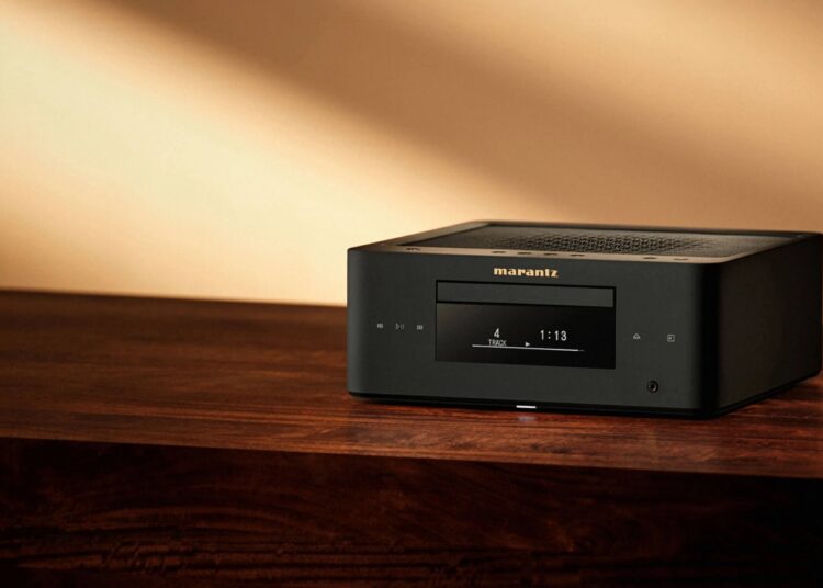 Marantz MCR 60n all-in-one hi-fi system with CD player on a wooden sideboard
