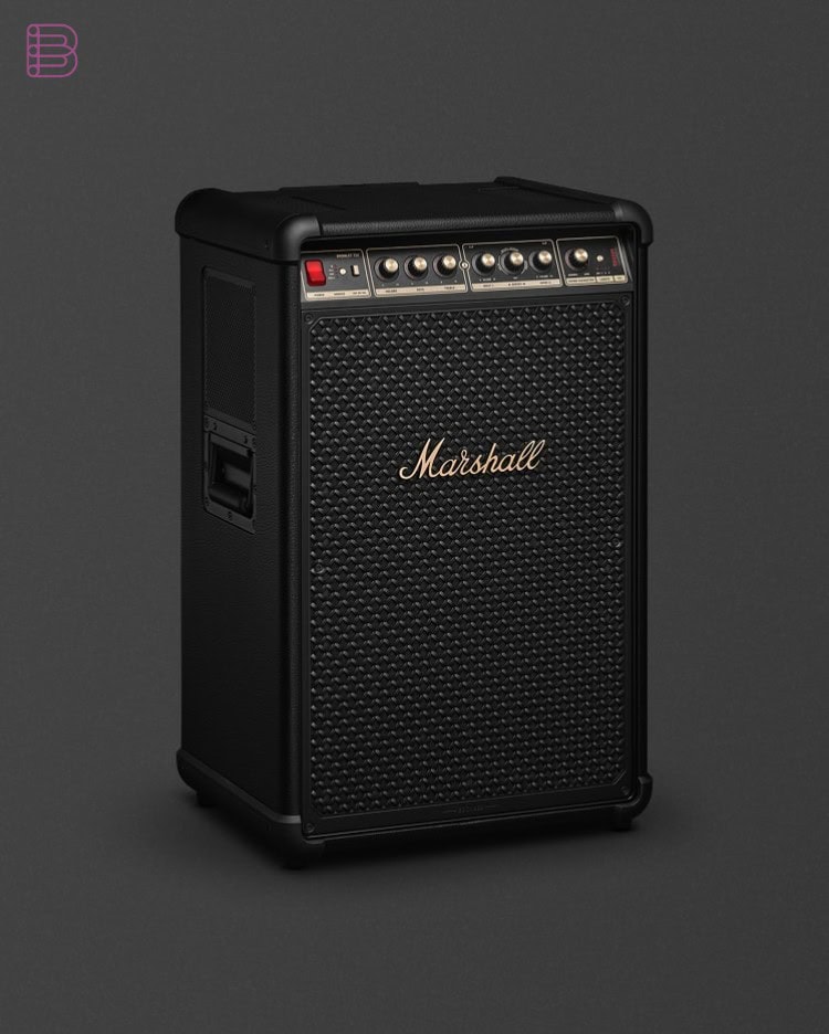 Marshall Bromley 750 party speaker studio shot in black and brass