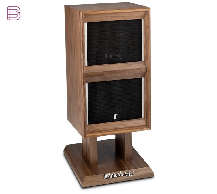 McIntosh ML1 Mk II loudspeaker with grille on matching stand