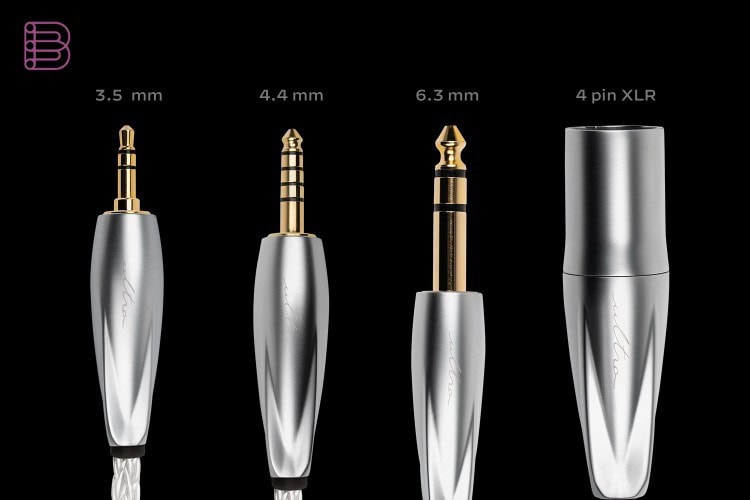 Four interchangeable source-end terminations for the Meze Audio Ultra Cable: 3.5mm, 4.4mm, 6.3mm and 4-pin XLR