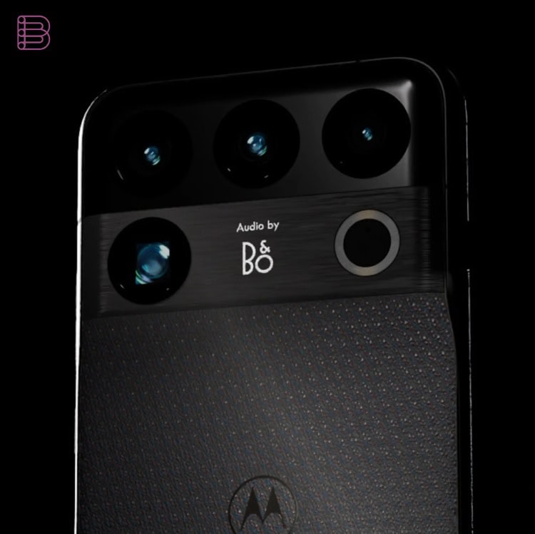 Motorola flagship phone in black with Audio by Bang & Olufsen logo