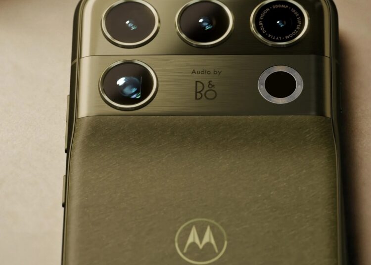 Motorola phone with Audio by Bang & Olufsen branding on its camera module