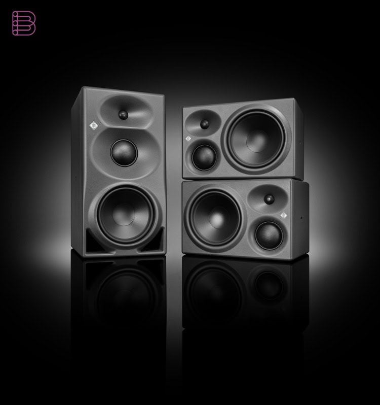 Neumann KH 310 II and KH 350 three-way studio monitors side by side