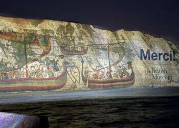 Panasonic PT-RQ35K laser projectors light up the Bayeux Tapestry on the White Cliffs of Dover with a Merci message