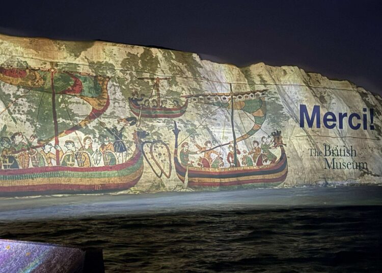 Panasonic PT-RQ35K laser projectors light up the Bayeux Tapestry on the White Cliffs of Dover with a Merci message