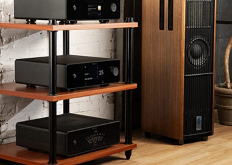 Rotel P430 S430 Michi Prestige preamplifier and power amplifier stacked in a listening room