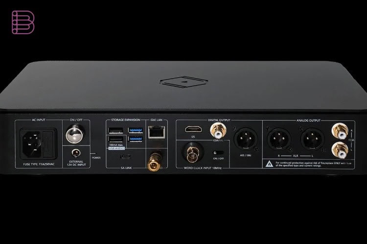 Silent Angel Munich MU rear panel with XLR RCA AES EBU coaxial USB and word clock input