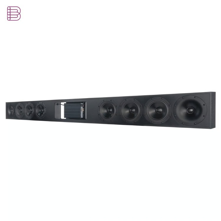 Sonance SBXL-100 soundbar, 3/4 front view showing the full driver array