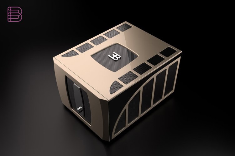 Rear angle view of the TIDAL x Bugatti MA1 monoblock power amplifier
