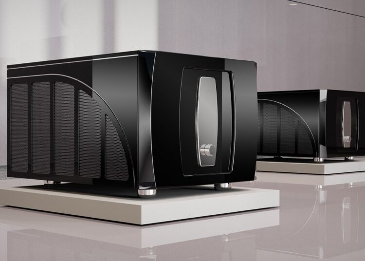TIDAL x Bugatti MA1 monoblock power amplifiers in a bright showroom