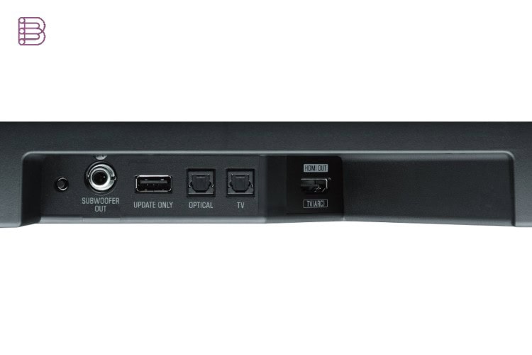 Yamaha ATS-B200 rear panel with HDMI ARC, optical and subwoofer output
