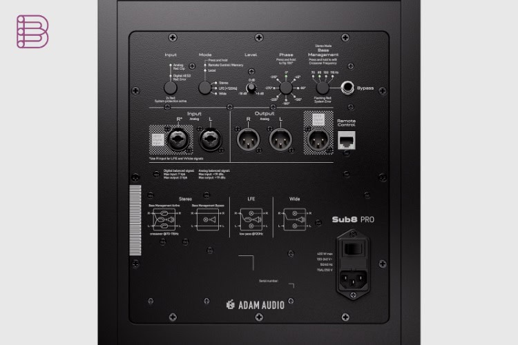 ADAM Audio Sub8 PRO back panel with connectors