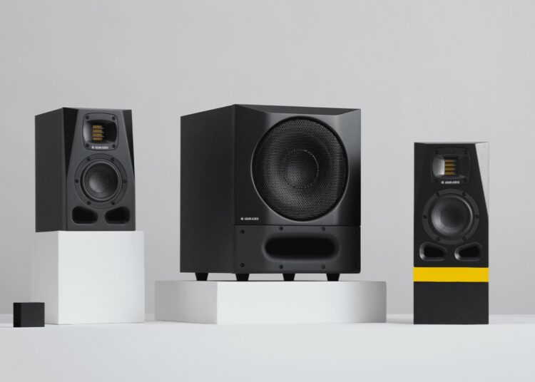 ADAM Audio Sub8 PRO subwoofer shown with A Series studio monitors