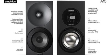 Amphion A15 Active Loudspeaker And AMP300 front and rear view