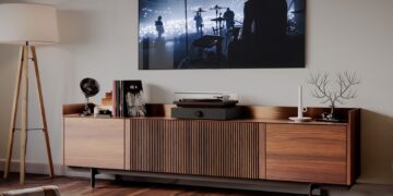 Andover Audio SpinBase 2 turntable speaker in a living room setting