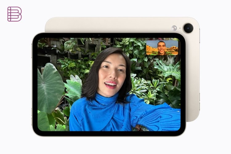 Apple iPad mini seen from the front and back with 12MP cameras