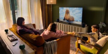Apple TV 4K streaming a nature documentary in a cozy living room