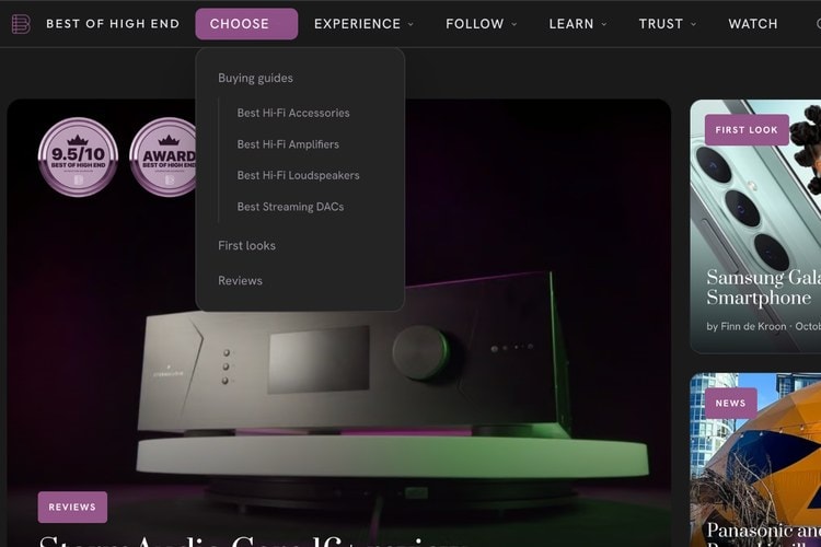 Best of High End navigation with the Choose menu opened