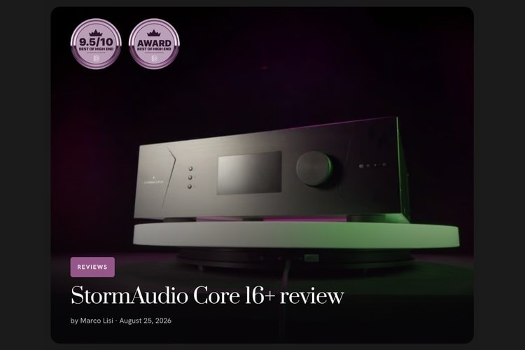 Review card with a 9.5/10 score and Best of High End Award medallion