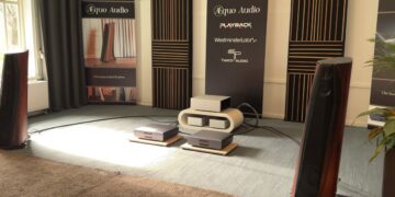 Aequo Audio Ensium loudspeakers in the Aequo Audio room at Dutch Audio Event 2026