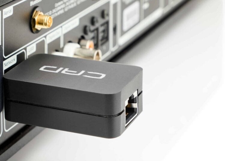 CAD Ethernet Control plugged into the Ethernet port of a network streamer