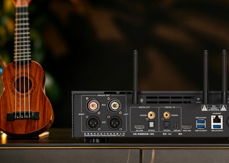 Cayin ID6 desktop streamer DAC and headphone amplifier in a lounge setting