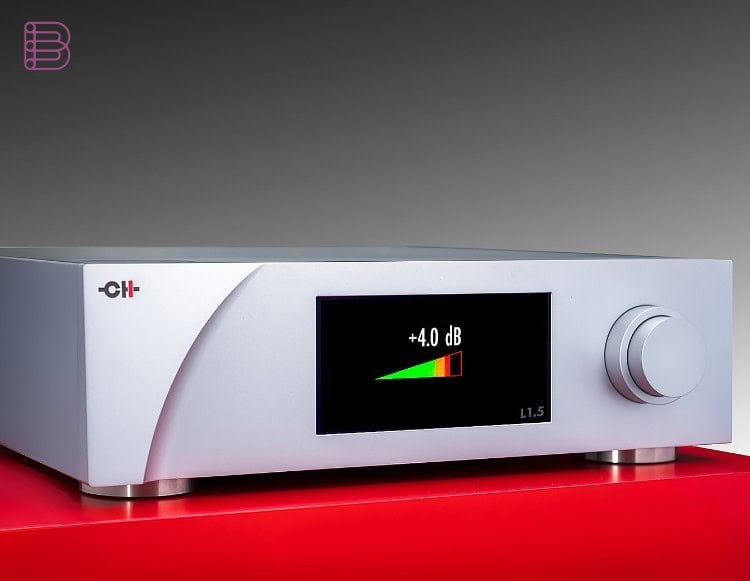 CH Precision P1.5 And L1.5 preamplifiers in red and grey studio lighting